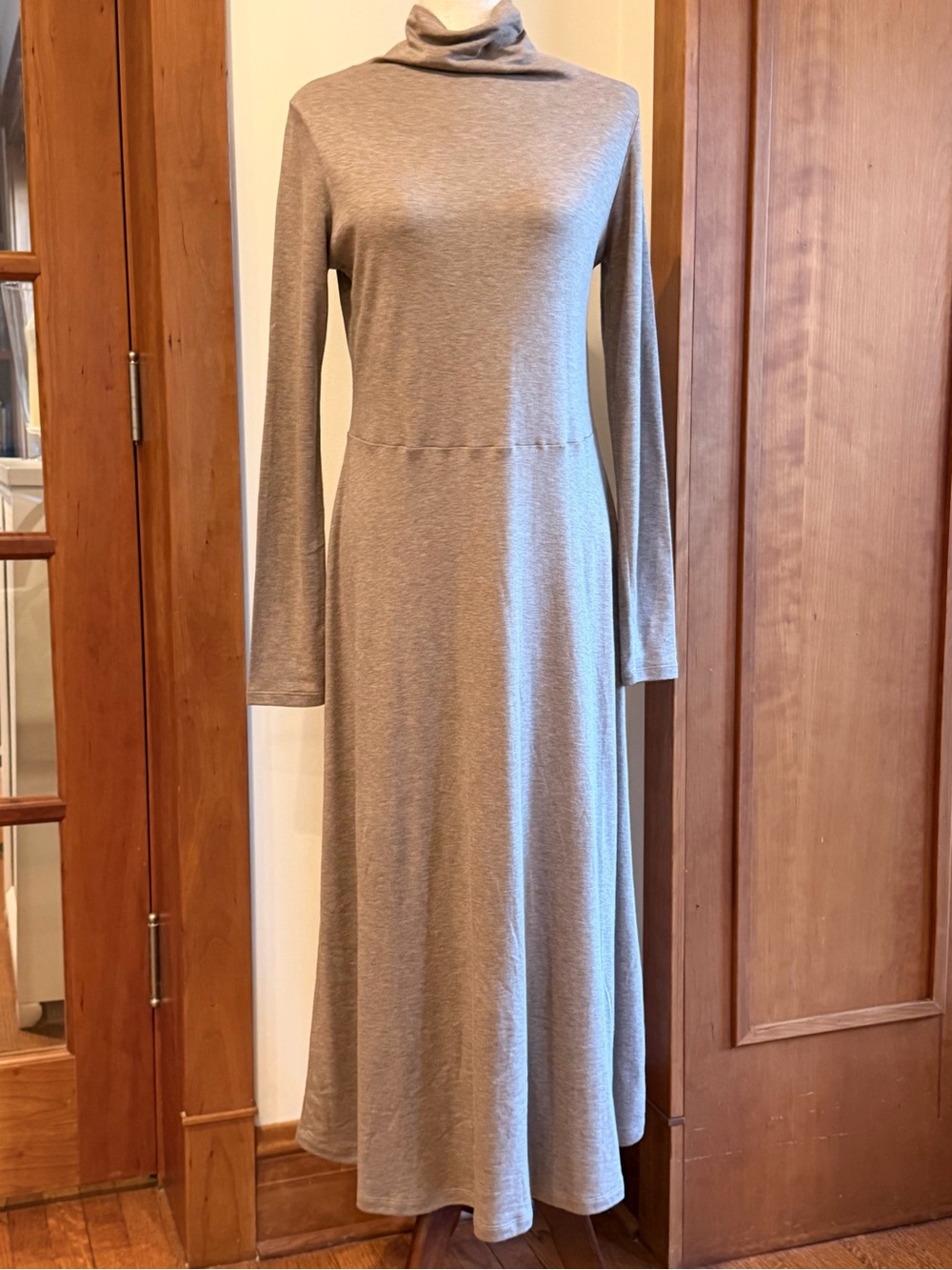 Vince Long-Sleeve Turtleneck Maxi Dress in Taupe